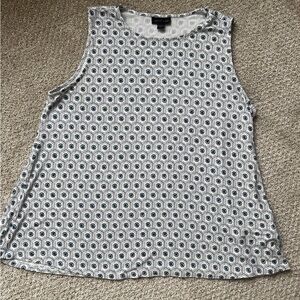 J. Jill White Tank Top with Navy Hexagon Print